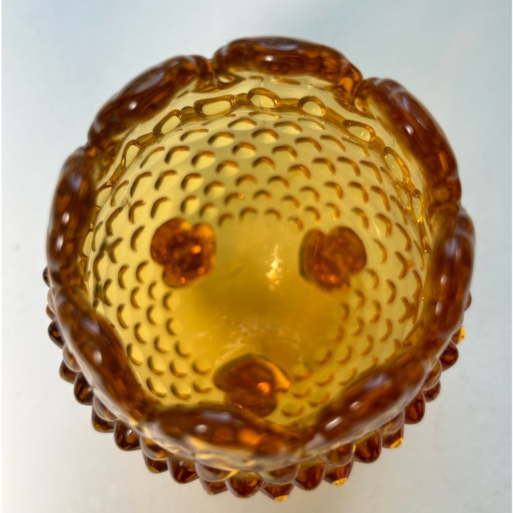 Vintage MCM amber glass egg shaped hobnail rose bowl vase petal rim - Picture 4 of 8